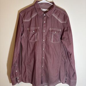 BKE Athletic Fit Long Sleeve Double Stitch Western Shirt Burgundy Pearl Snap L